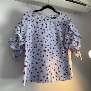 Beautiful striped top with red flowers